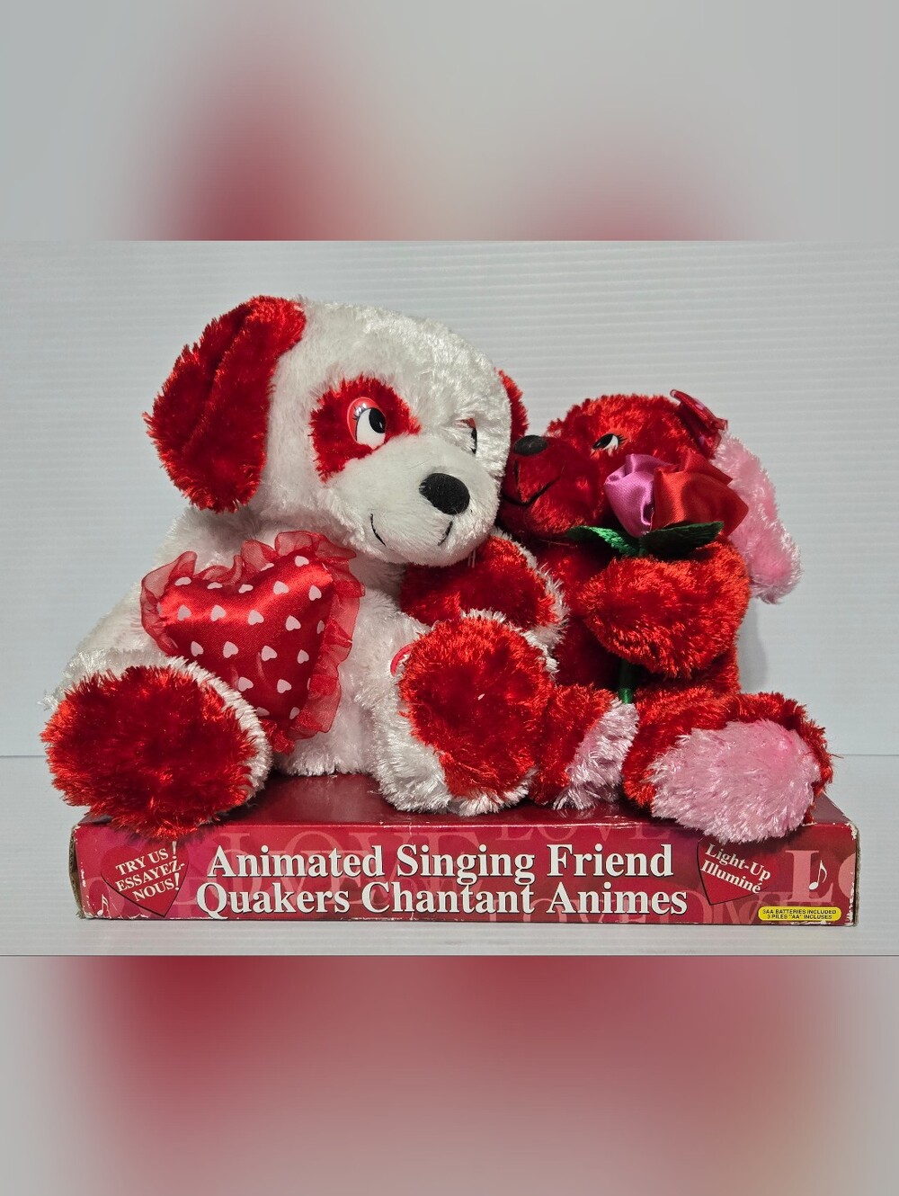 Plush Red and Cream Animated Singing Bear Duo
